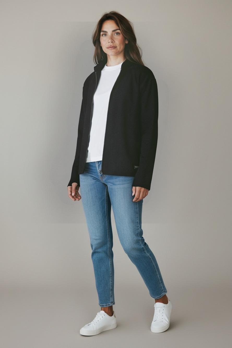 Persona Black Ribbed Full Zip Hoodie Jacket